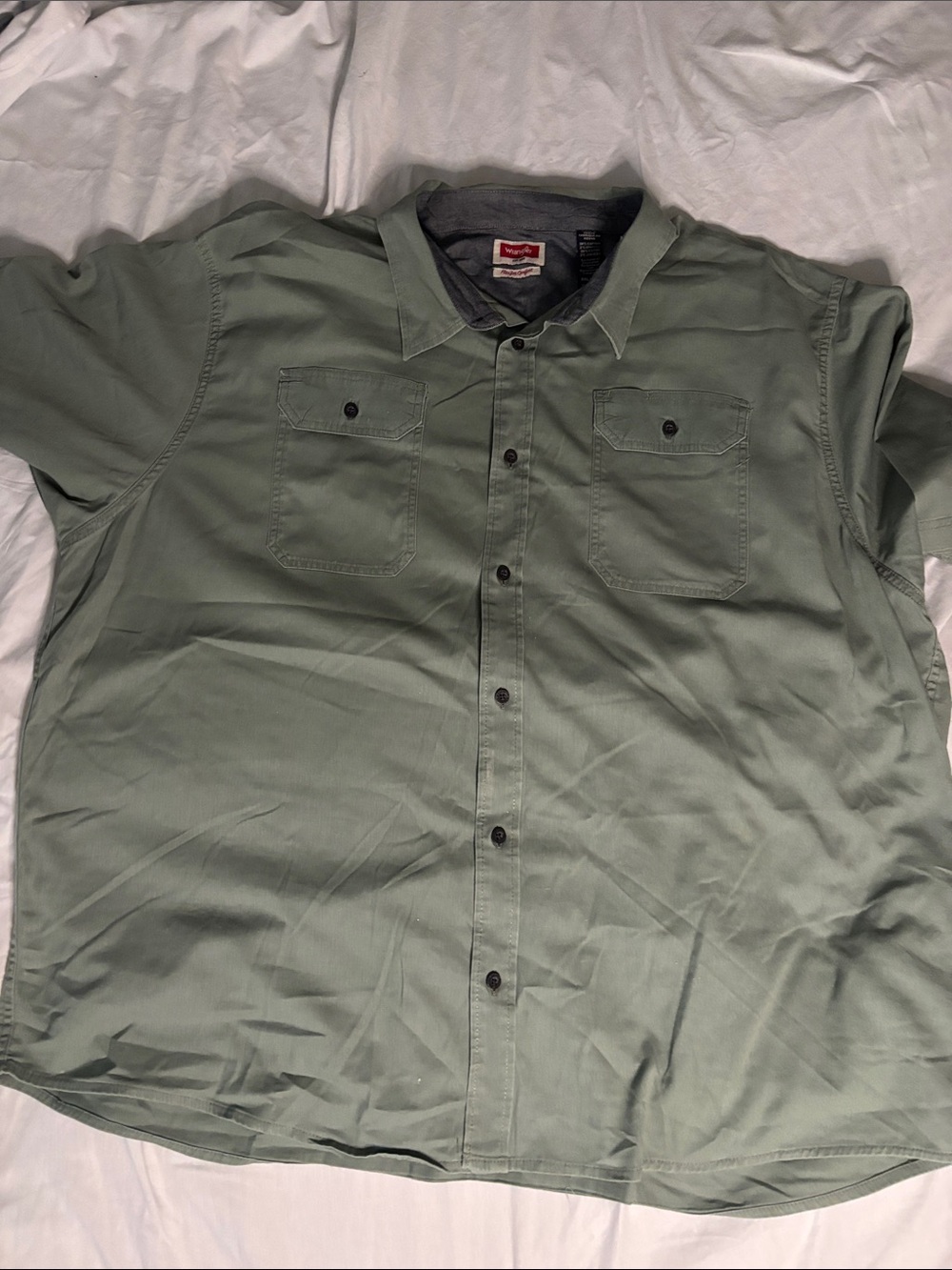 Wrangler Men’s 3XL Sage Green Cotton Stretch Work Shirt Short Sleeve